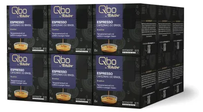Produktbild von Tchibo Qbo Espresso Cafezinho do Brasil Premium Kaffeekapseln, 144 Stück - 18x8 Kapseln (Espresso, Intensität 8/10, temperamentvoll & nussig), nachhaltig & aus 70% nachwachsenden Rohstoffen¹
