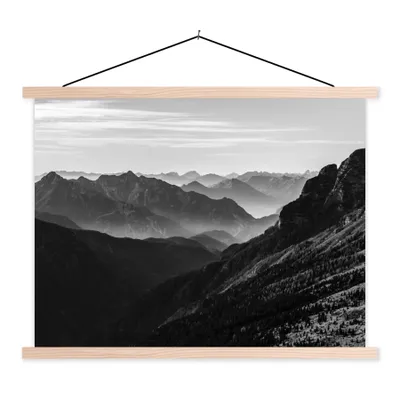 Produktbild von MuchoWow® Textilposter Berge - Natur - Nebel 120x90 cm mit holzfarbenen Rahmen - Magnetisch