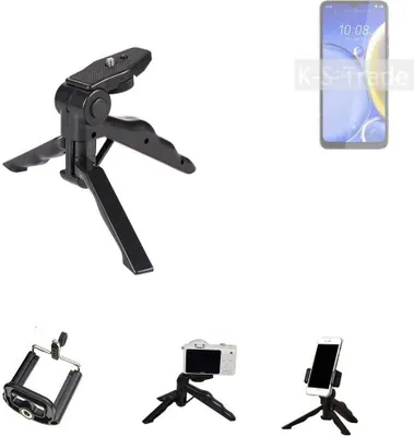 Produktbild von K-S-Trade Stativ Tisch-Ständer Dreibein Handy-Stativ Ständer kompatibel mit HTC Wildfire E Plus Mini-Stativ Smartphone Tripod Handy-Stativ aus