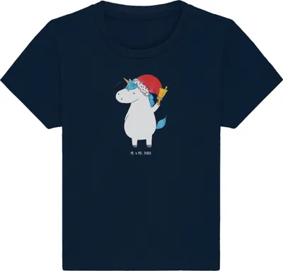 Produktbild von Mr. & Mrs. Panda  T-Shirt Einhorn Weihnachtsmann 12. - 18. Monat - French Navy - Geschenk, Babyshirt, Schokolade, Nikolaus, Organic Baby, Unicorn, Shirt, Kinder