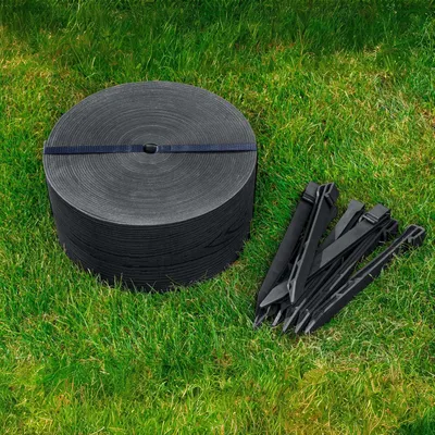 Produktbild von Flexibele Rasenrand - Kunststoff Gartenrand - 20 Meter - Schwarz mit Holzdesign