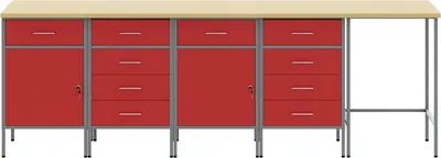 Produktbild von vidaXL Arbeitsschrankset mit Schubladen mit Schloss 5 pcs Rot und Grau