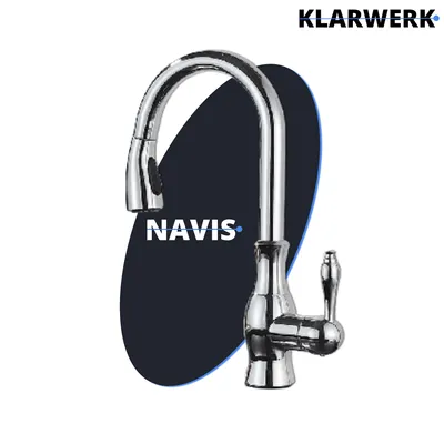 Produktbild von KLARWERK® NAVIS | Edelstahl ausziehbare Küchenarmatur Chrom glänzend | Mischbatterie hoher Bogen | Wasserhahn Hochdruck 360° drehbar 2 Anschlüsse