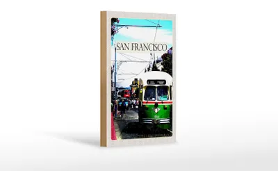 Produktbild von Holzschild Reise 12x18 cm San Francisco Menschen Straßenbahn