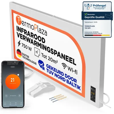 Immagine prodotto di Pannello riscaldante a infrarossi elettrico - 750 W - Bianco - Autoportante e da parete - Per uso interno