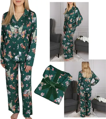 Produktbild von DISNEY Winnie Puuh Grüner langärmeliger Damenpyjama, weites Bein, zum Knöpfen, Geschenk M