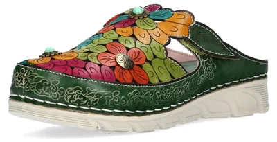 Produktbild von Laura Vita Damen Clog Leder mit floralem Muster und Nieten Dorry 22, Größe:38 EU, Farbe:Grün