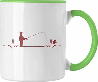 Produktbild von Trendation - Angler Tasse Geschenk Männer Grafik Herzschlag Lustig für Fischer Geschenkidee Angeln Fischen (Grün)