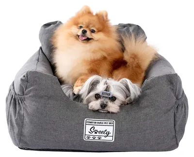 Productafbeelding van Autostoel voor honden met veiligheidsgordel, verhoging, waterdicht, antislip, geschikt voor kleine tot middelgrote honden, grijs