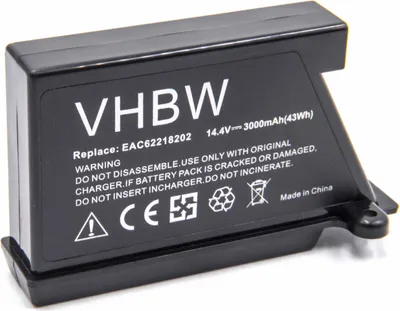 Produktbild von vhbw Akku kompatibel mit LG Hom-Bot VR5940, VR5940L, VR591, VR5912LV, VR5940LB, VR5940LR, VR5942L Staubsauger Schwarz (3000 mAh, 14,4 V, Li-Ion)