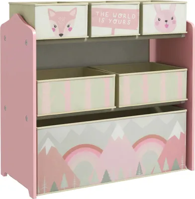 Obrázek produktu pro Regál na hračky - Úložný regál - 6 vyjímatelných látkových boxů - 63 × 30 × 66 cm - MDF a ocel - Nosnost 5 kg - Růžový