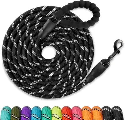 Produktbild von Hundeleine, reflektierende Trainingsleine, 3 m, gepolsterter Griff, Nylon, für kleine und große Hunde, Schwarz