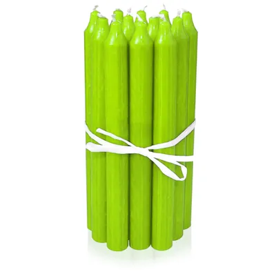 Produktbild von Dänische Premium Stabkerzen 12er Set, Leuchterkerzen, Tischkerzen, Tafelkerzen Farbe: Limettengrün, Höhe: 18 cm