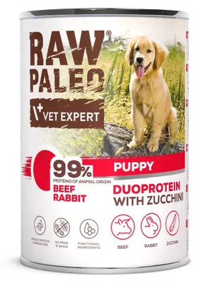 Zdjęcie produktu dla Mokra karma Raw Paleo Beef&Rabbit Puppy Can 400g