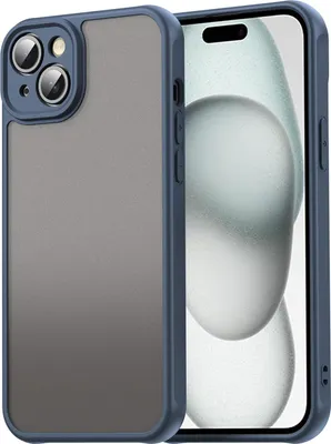 Produktbild von Matt Hülle für iPhone 15 Plus mit Kameraschutz, Transluzente Matt Rückseite Stoßfeste Handyhülle Blau