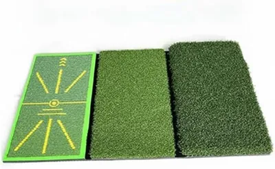 Imagen del producto de Alfombrilla de tee de golf para un entrenamiento preciso: ayuda de entrenamiento de golf plegable y accesorios, con área de swing. Tres en uno: césped corto con textura, área para colocar tees