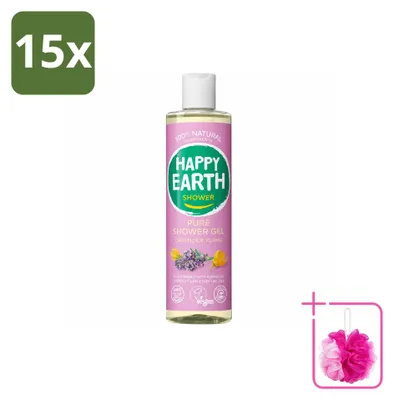 Imagen del producto de 15 unidades de gel de ducha "Happy Earth Pure" - Lavanda e Ylang-Ylang - 300 ml - Paquete económico