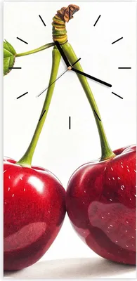Produktbild von Wanduhr aus Glas mit Motiv Kirschen Duo- 30 x 60 cm - inkl. Aufhängesystem