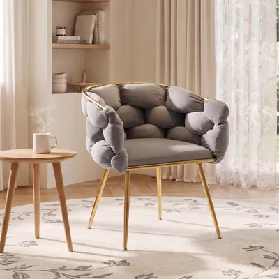Produktbild von r, moderner Akzentstuhl, Schminktischstuhl mit Metallgestell für Schlafzimmer, Wohnzimmer, Esszimmer