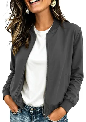 Image de Veste bomber pour femmes - Gris, légère, idéale pour les saisons intermédiaires