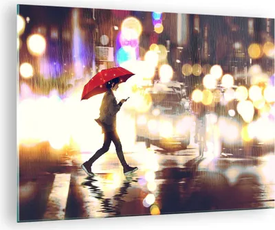 Produktbild von Bilder auf glas - Stadt Straße Nacht - 70x50cm - Glasbilder - Wandbilder - Kunstdruck - zum Aufhängen bereit - Wanddekoration aus Glas - Glas Bilder - Wandbild auf Glas - Einteilig - GAA70x50-4016