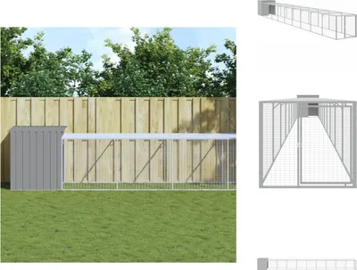 Imagen del producto de vidaXL Jaula para gallinas con área de esparcimiento, gris claro, 110x1017x110 cm, acero galvanizado. Hábitats y jaulas para animales pequeños