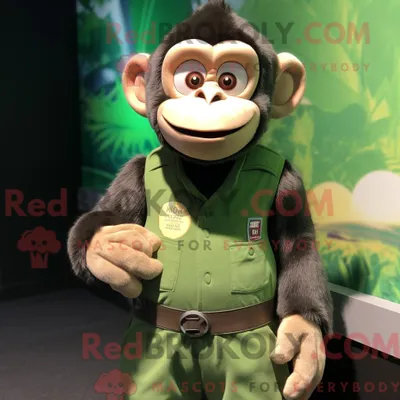 Productafbeelding van Mascot REDBROKOLY karakter van een groene chimpansee gekleed met een tanktop en stropdassen