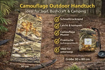 Produktbild von 4Monster Outdoor-Handtuch Camouflage 30×80 cm – Mikrofaser, schnell trocknend – für Jagd, Bushcraft & Camping