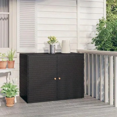 Obrázek produktu pro Zahradní skříň z polyratanu, černá – Odolná venkovní úložná skříň – 100 x 55,5 x 80 cm
