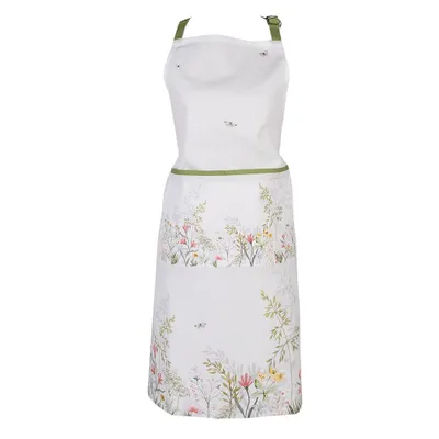 Imagen del producto de Unyqoos® Delantal de cocina Clayre & Eef, 70 x 85 cm, blanco – 100% algodón, estampado floral, ajustable y con bolsillo, apto para lavadora