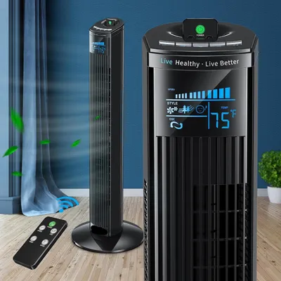 Immagine prodotto di Raffrescatore d'aria - Ventilatore evaporativo - Torre ventilante - Ventilatore da 91,4 cm - con 3 velocità - 3 modalità - telecomando