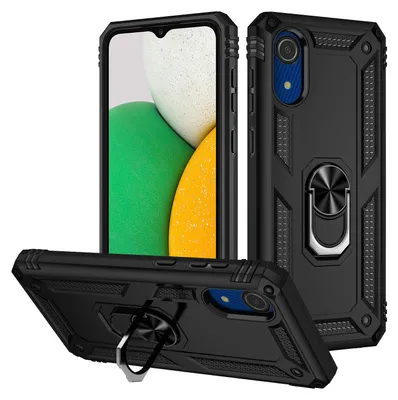 Image de Étui pour Samsung Galaxy A03 Core étui de protection militaire double couche avec support d'anneau et support noir