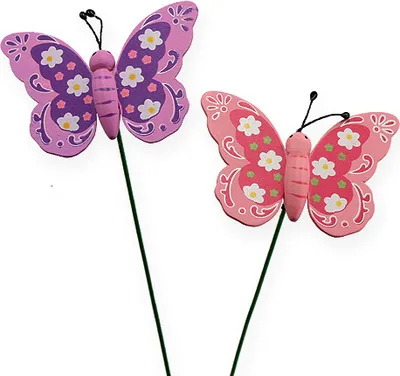 Produktbild von Schmetterling am Stab 8cm 18 St - Blumendeko Frühling Hochzeit Gartenbasteln, 18 Stück
