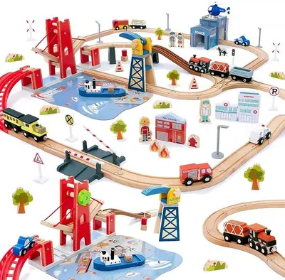 Imagen del producto de Set de tren de madera, 117 piezas. Set de tren para niños a partir de 3 años