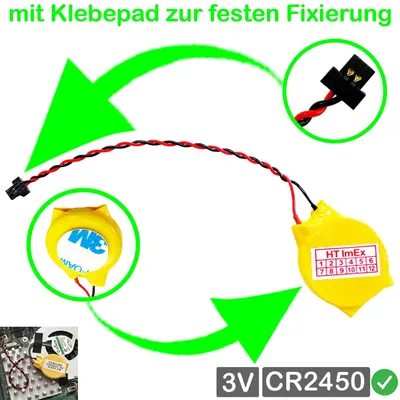 Produktbild von CR2450 CMOS Knopfzelle 3V mit Anschluss Kabel kompatibel für Minisforum X400 Mini PC BIOS RTC Batterie
