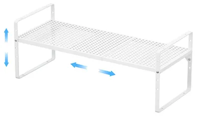Image de Organisateur de placards extensible pour la cuisine, étagère métallique empilable pour garde-manger, étagère à épices réglable pour placards et plans de travail, blanc