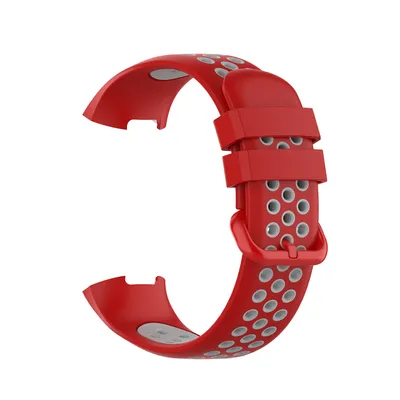 Produktbild von Für Fitbit Charge 3 + 4 Silikon Armband weiches Ersatzarmband für Sport / Fitness geeignet atmungsaktiv Größe L ROT-GRAU