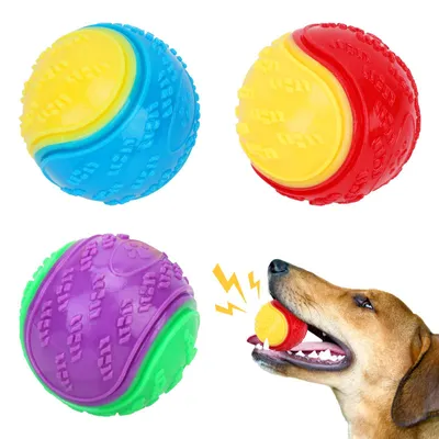 Produktbild von 3 quietschende Hundebälle, unzerstörbares Hundespielzeug, hochelastische Gummibälle, Kauball für Hunde zur Zahnpflege, interaktives Kauspielzeug für mittelgroße Hunde