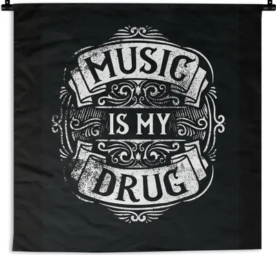 Produktbild von MuchoWow® Wandteppich Wandbehang Musik - Retro - Zitat 60x60 cm Tapisserie Dekoration Wandtuch - Dekorationen - Wand Decke