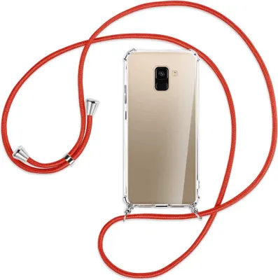 Produktbild von Handykette Backcover-Schutzhülle mit Band (Metall silberfarben) für Samsung Galaxy A8 2018 - rot
