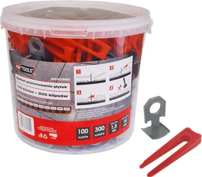 Zdjęcie produktu dla Awtools system poziomowania płytek standard 1,5mm - 7-15mm - klips 300szt. + klin 100szt.
