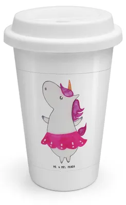 Produktbild von Mr. & Mrs. Panda To Go Becher Einhorn Ballerina - Weiß - Geschenk, Thermobecher, ToGo Kaffeebecher, Einhörner, Unicorn, Geburtstag, keramik, Coffee, Wohnung