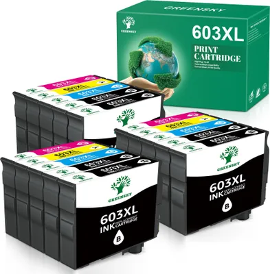 Produktbild von 12er Greensky 603XL Druckerpatronen Ersatz für Epson 603 XL Tintenpatronen Multipack Kompatibel für Epson Expression Home XP-3100 XP-4100 XP-2100 XP-2105 XP-3105 XP-4105 Workforce WF-2830 WF-2810 WF-2835 WF-2850, 6BK/3C/3M/3Y