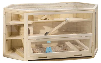 Obrázek produktu pro Klec pro křečky, ze dřeva, 3 patra, 81 cm (v) x 61 cm (š) x 46 cm (h), vhodná pro malá hlodavce, sklopné víko