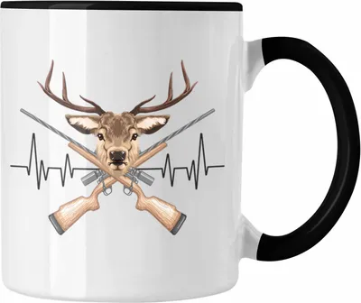 Produktbild von Trendation - Reh Jagd Herzschlag Tasse Geschenk für Jäger Hobby Geschenkidee (Schwarz)