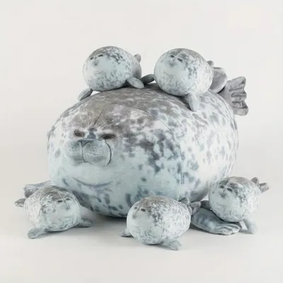 Produktbild von Seehund Familie Plüsch Kuscheltier 40cm – Mutter mit 4 Babys | Weiches Stofftier Seelöwe Kissen Geschenk Kinder Mädchen