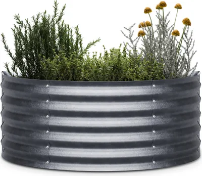 Obrázek produktu pro Blumfeldt High Grow Half Circle, půlkruhový vyvýšený záhon, 105x43x60 cm, z vlnitého ocelového plechu, snadná montáž, odolný vůči rzi a mrazu