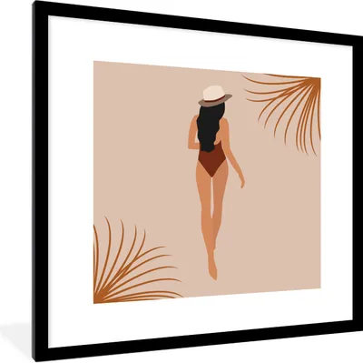 Produktbild von MuchoWow® Gerahmtes Poster Sommer - Frau - Pastell 40x40 cm - Poster mit Schwarzem Bilderrahmen Wandposter Rahmen Foto Bilder - Poster - Plakat im Rahmen