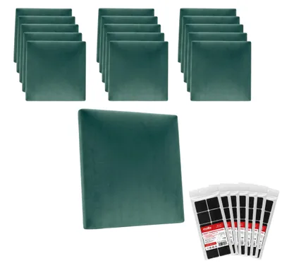 Produktbild von STEGU Polsterpaneel-Set 16× Quadrat 30x30 cm inkl. Klettband Kopfteil Velours Mintgrün