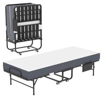 Immagine prodotto di Letto pieghevole Twin 190x78 cm, letto per ospiti, letto a rotelle con materasso in memory foam da 9,5 cm, robusto telaio in metallo, borsa per riporlo inclusa, letto pieghevole e trasportabile